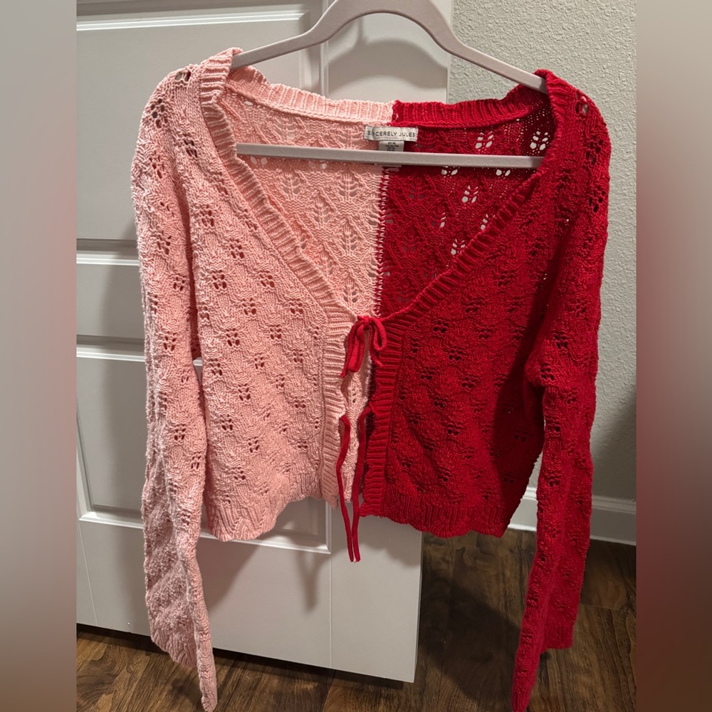 Sincerely Jules Pink and Red Knit Cardigan